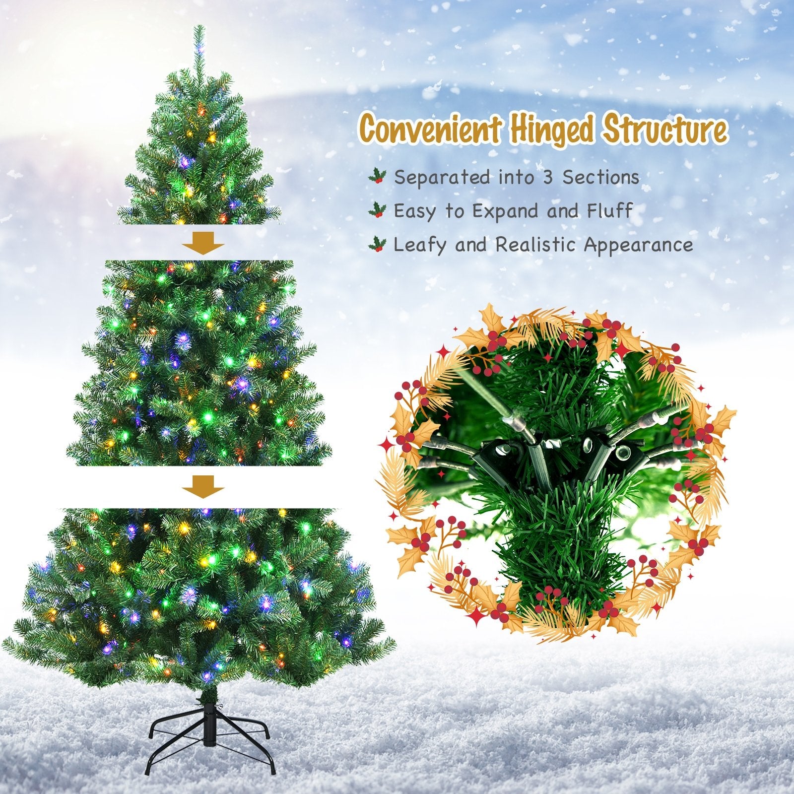 Artificial Hinged Christmas Tree with Remote-controlled Color-changing LED Lights-8', Green Christmas Tree   at Gallery Canada