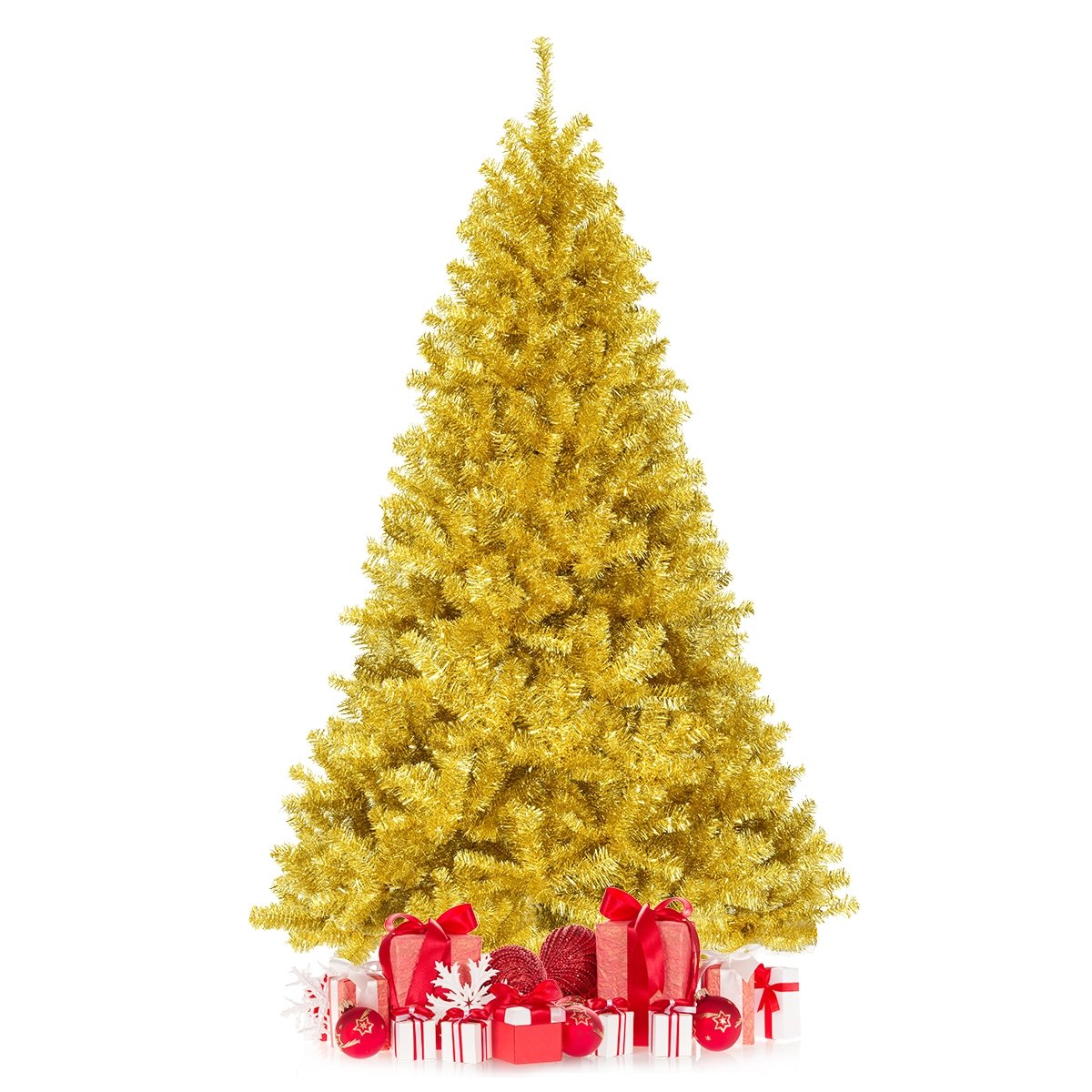 6/7.5 Feet Artificial Tinsel Christmas Tree Hinged with Foldable Stand-7.5 ft, Golden Christmas Tree   at Gallery Canada