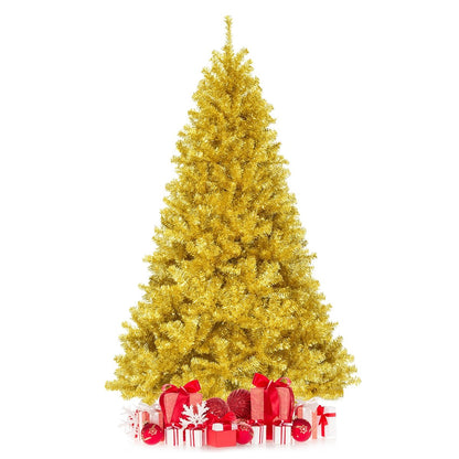 6/7.5 Feet Artificial Tinsel Christmas Tree Hinged with Foldable Stand-7.5 ft, Golden Christmas Tree   at Gallery Canada