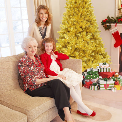 6/7.5 Feet Artificial Tinsel Christmas Tree Hinged with Foldable Stand-7.5 ft, Golden Christmas Tree   at Gallery Canada