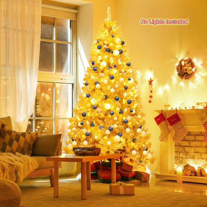 6/7.5 Feet Artificial Tinsel Christmas Tree Hinged with Foldable Stand-7.5 ft, Golden Christmas Tree   at Gallery Canada