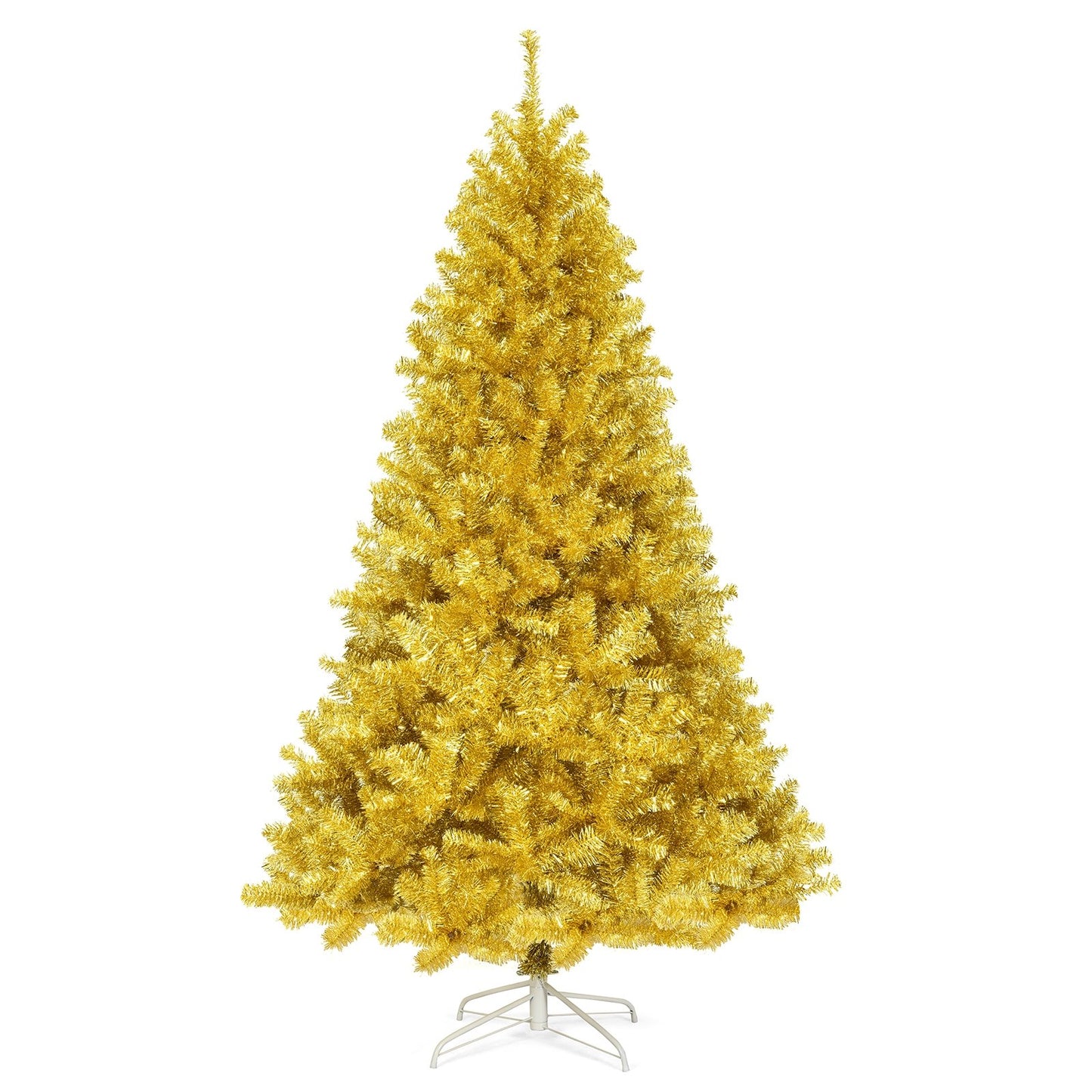 6/7.5 Feet Artificial Tinsel Christmas Tree Hinged with Foldable Stand-7.5 ft, Golden Christmas Tree   at Gallery Canada