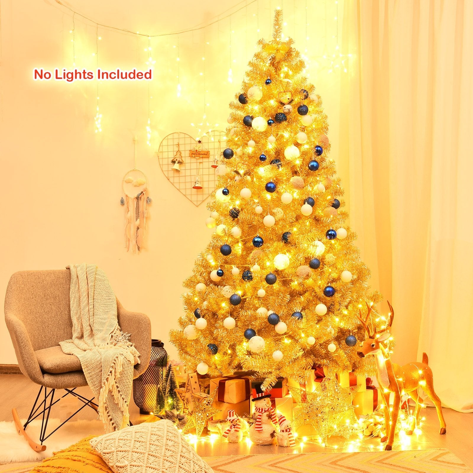 6/7.5 Feet Artificial Tinsel Christmas Tree Hinged with Foldable Stand-7.5 ft, Golden Christmas Tree   at Gallery Canada