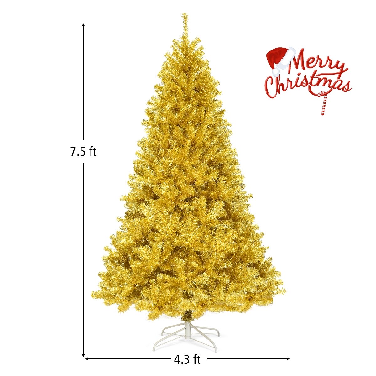 6/7.5 Feet Artificial Tinsel Christmas Tree Hinged with Foldable Stand-7.5 ft, Golden Christmas Tree   at Gallery Canada