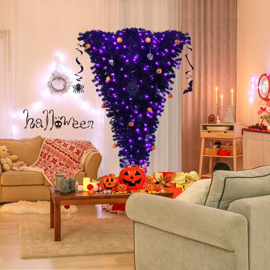 6 Feet Upside Down Artificial Christmas Tree with 270 Purple LED lights, Black Christmas Tree   at Gallery Canada