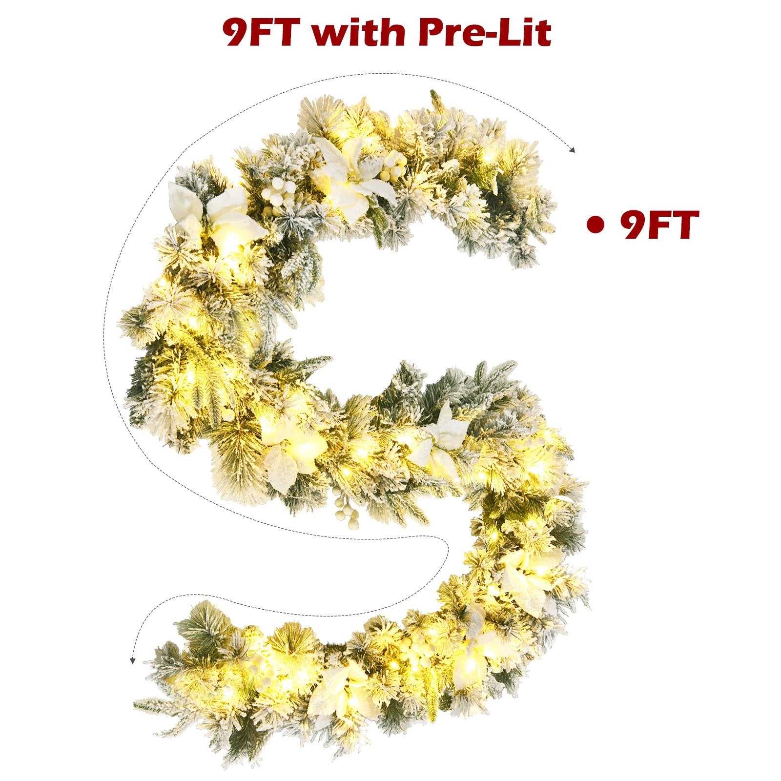 9 Feet Pre-Lit Artificial Christmas Garland with 50 LED Lights, White Christmas Decor & Accessories   at Gallery Canada