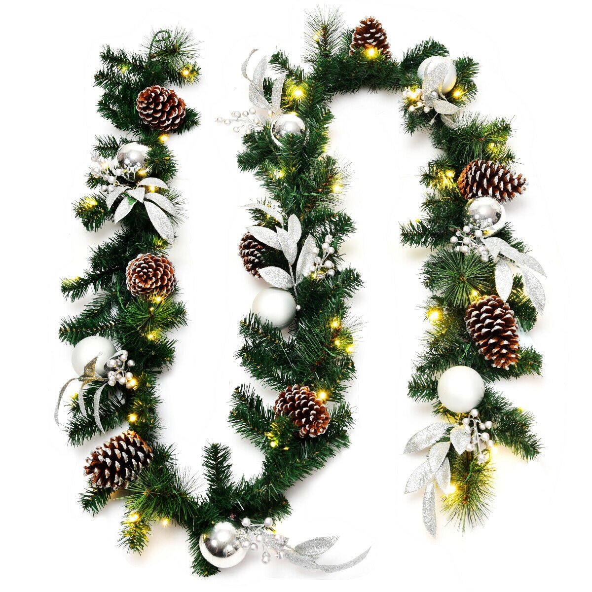 9 Feet Pre-Lit Artificial Christmas Garland with LED Lights, Green Christmas Decor & Accessories   at Gallery Canada