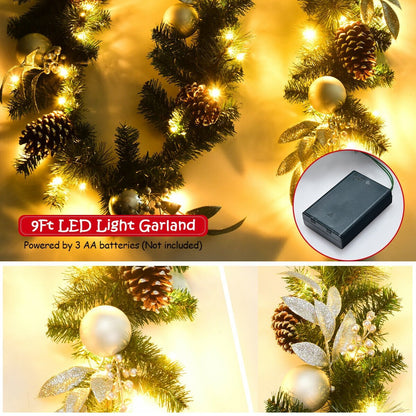 9 Feet Pre-Lit Artificial Christmas Garland with LED Lights, Green Christmas Decor & Accessories   at Gallery Canada