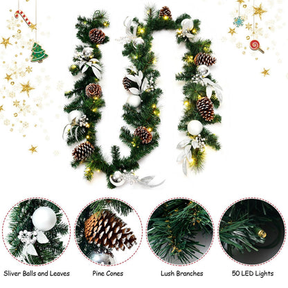 9 Feet Pre-Lit Artificial Christmas Garland with LED Lights, Green Christmas Decor & Accessories   at Gallery Canada