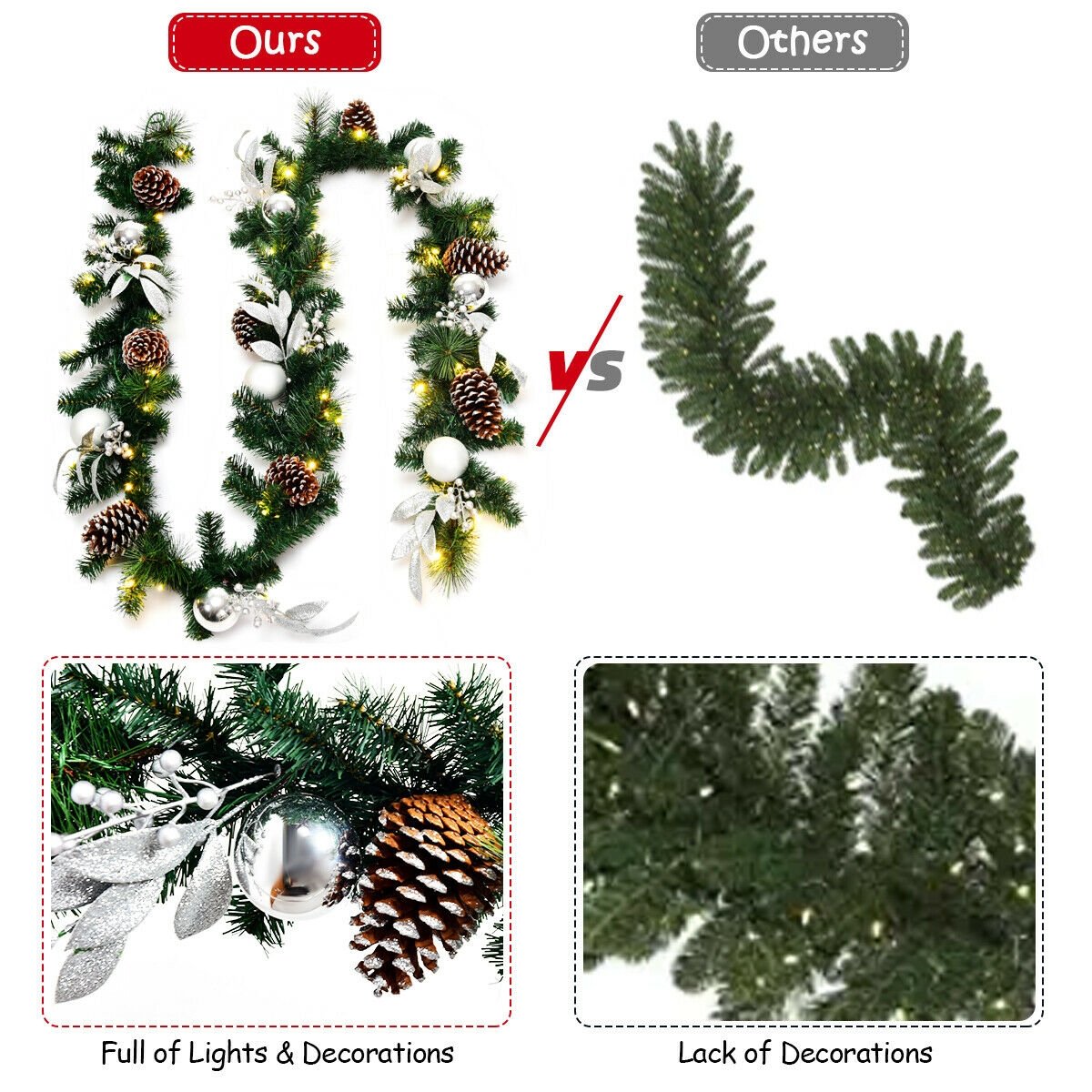 9 Feet Pre-Lit Artificial Christmas Garland with LED Lights, Green Christmas Decor & Accessories   at Gallery Canada