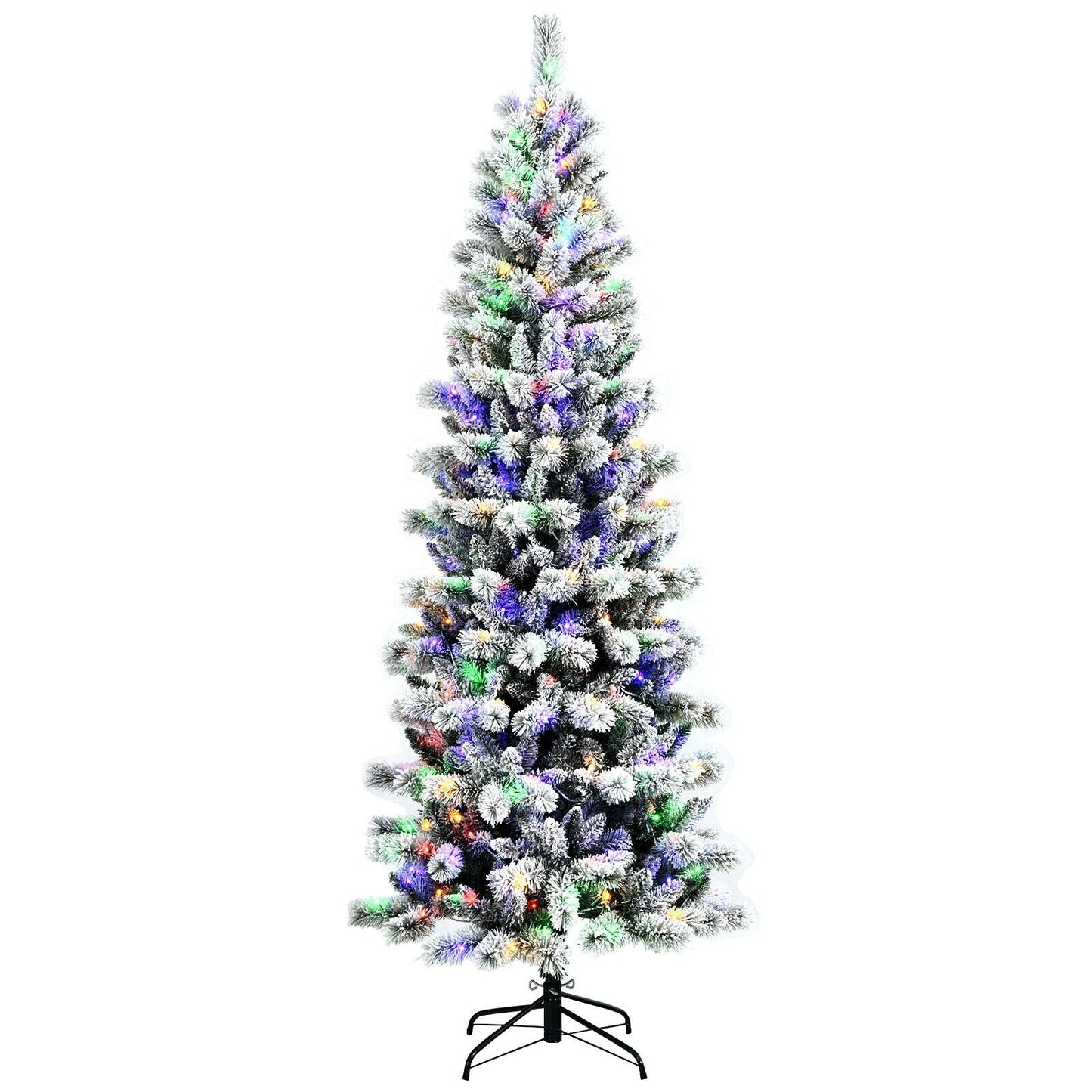 7.5 Feet Pre-Lit Hinged Christmas Tree Snow Flocked with 9 Modes Lights, White Christmas Tree   at Gallery Canada