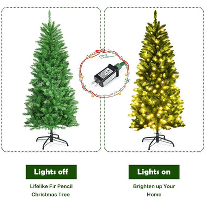 5 Feet PVC Hinged Pre-Lit Artificial Fir Pencil Christmas Tree with 150 Lights-5 ft, Green Christmas Tree   at Gallery Canada