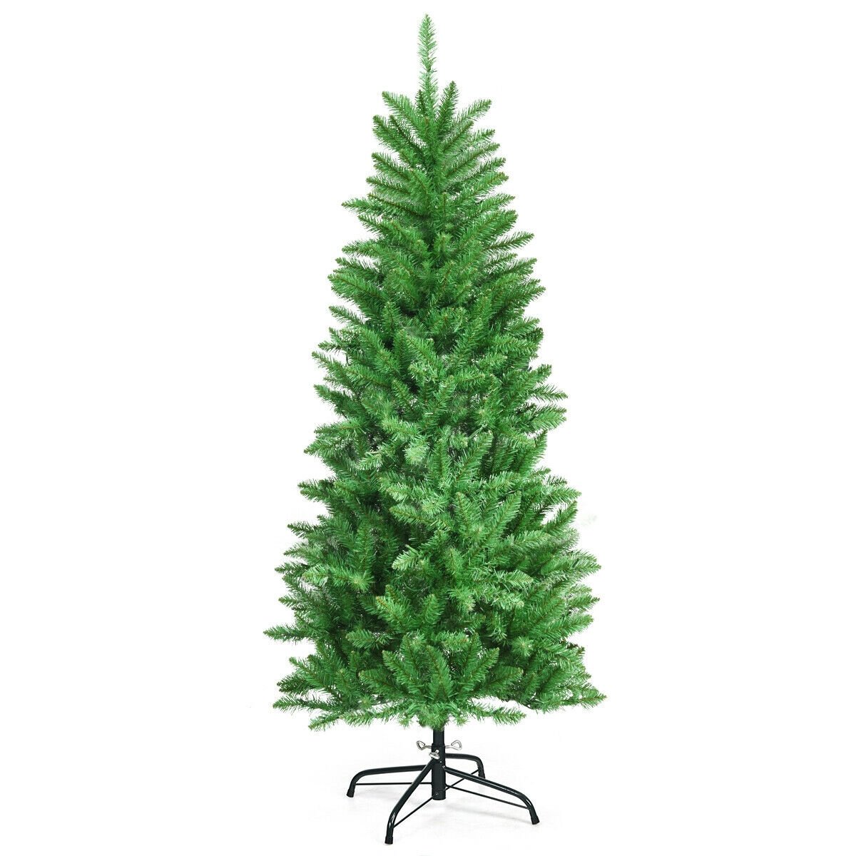 5 Feet PVC Hinged Pre-Lit Artificial Fir Pencil Christmas Tree with 150 Lights-5 ft, Green Christmas Tree   at Gallery Canada