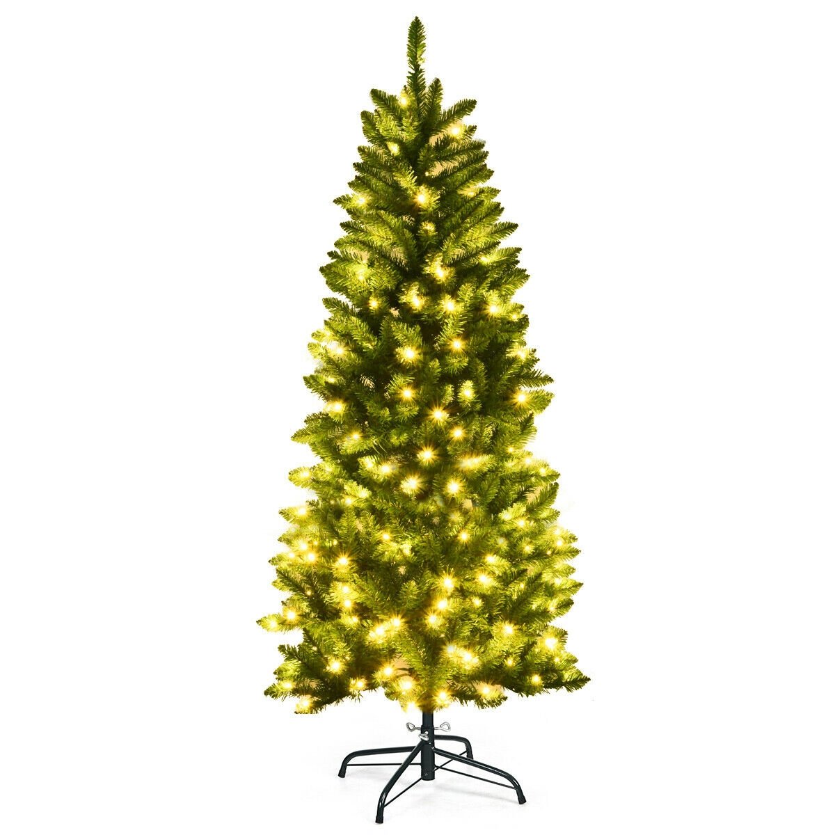 5 Feet PVC Hinged Pre-Lit Artificial Fir Pencil Christmas Tree with 150 Lights-5 ft, Green Christmas Tree   at Gallery Canada