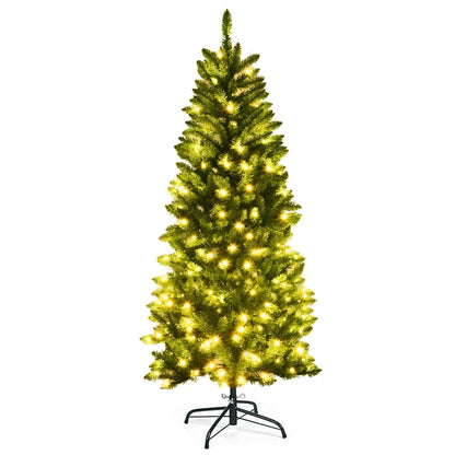 5 Feet PVC Hinged Pre-Lit Artificial Fir Pencil Christmas Tree with 150 Lights-5 ft, Green Christmas Tree   at Gallery Canada