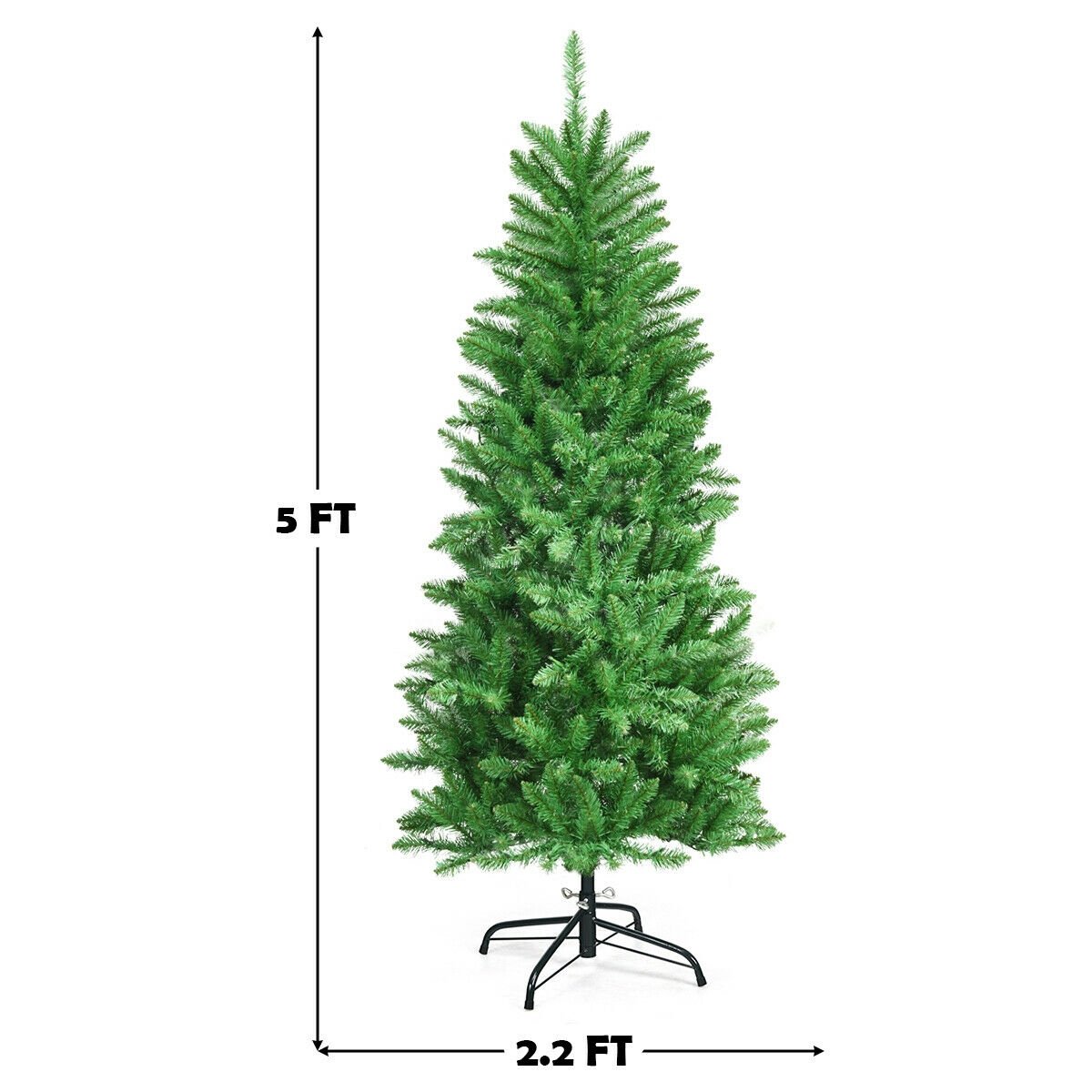 5 Feet PVC Hinged Pre-Lit Artificial Fir Pencil Christmas Tree with 150 Lights-5 ft, Green Christmas Tree   at Gallery Canada