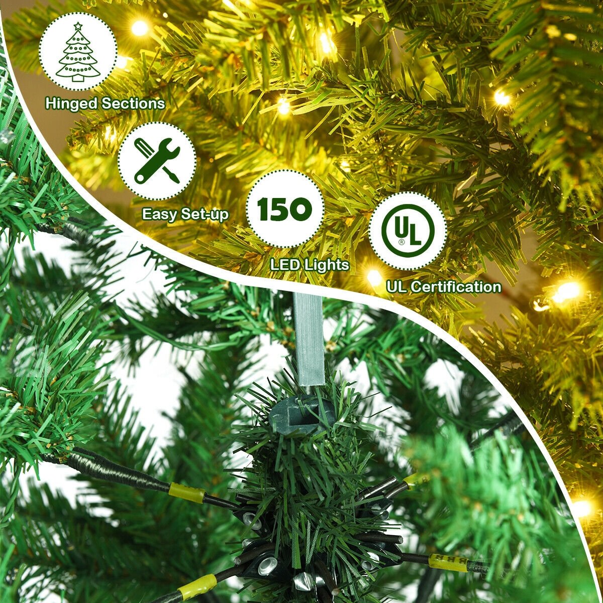 5 Feet PVC Hinged Pre-Lit Artificial Fir Pencil Christmas Tree with 150 Lights-5 ft, Green Christmas Tree   at Gallery Canada