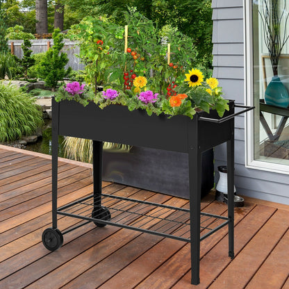 Raised Garden Bed Elevated Planter Box on Wheels Steel Planter with Shelf, Black - Gallery Canada