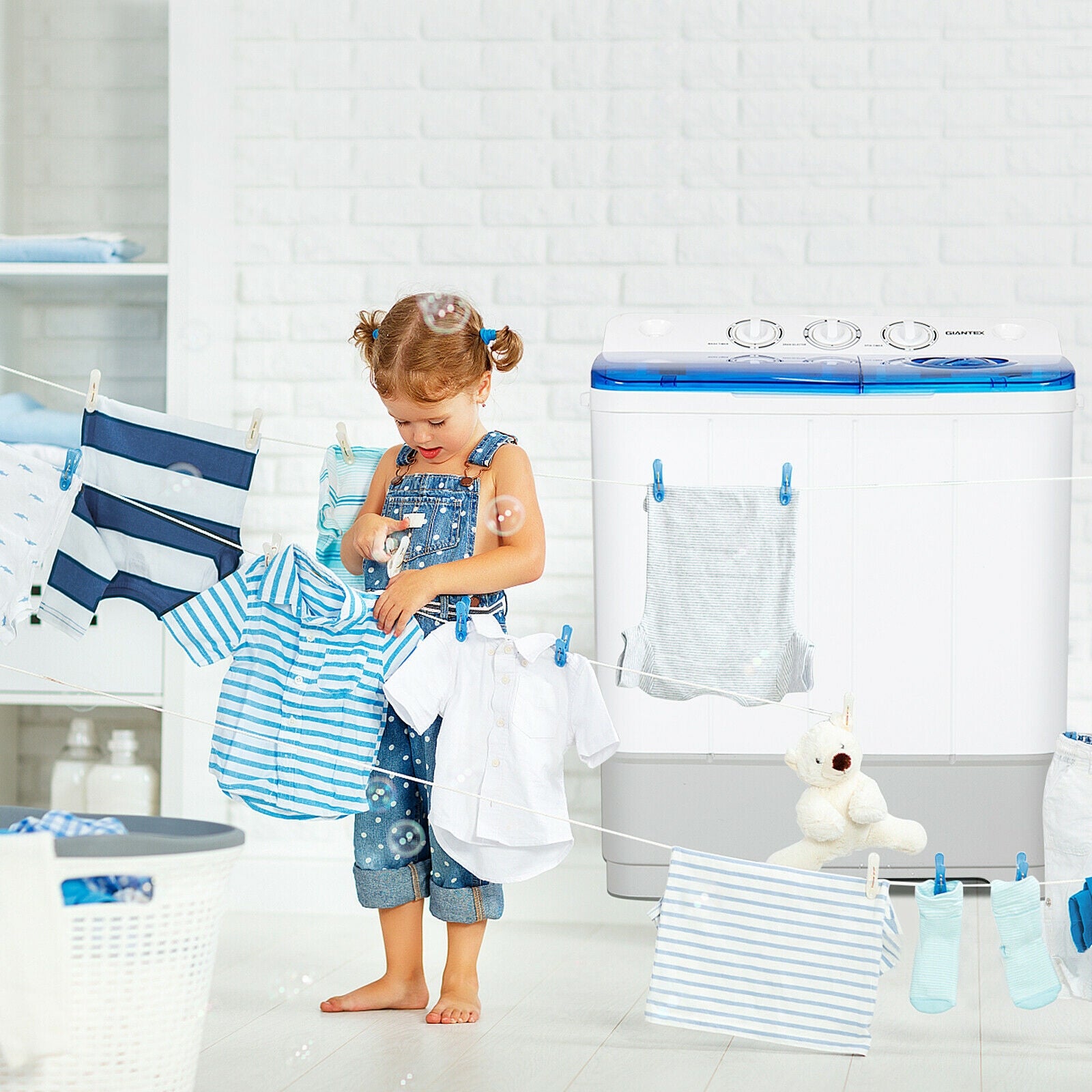 2-in-1 Portable 22lbs Capacity Washing Machine with Timer Control, Blue Washing Machines at Gallery Canada