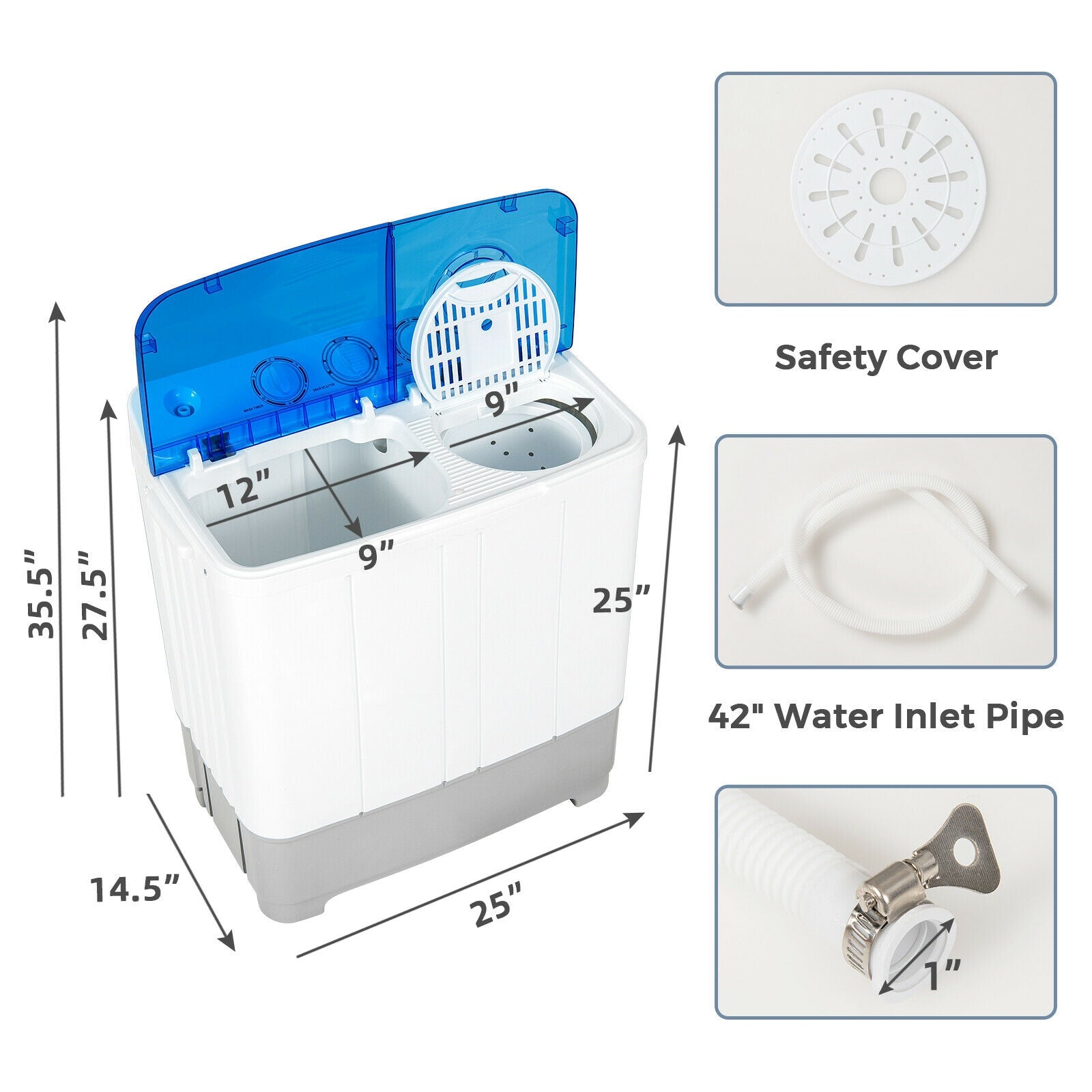2-in-1 Portable 22lbs Capacity Washing Machine with Timer Control, Blue Washing Machines at Gallery Canada