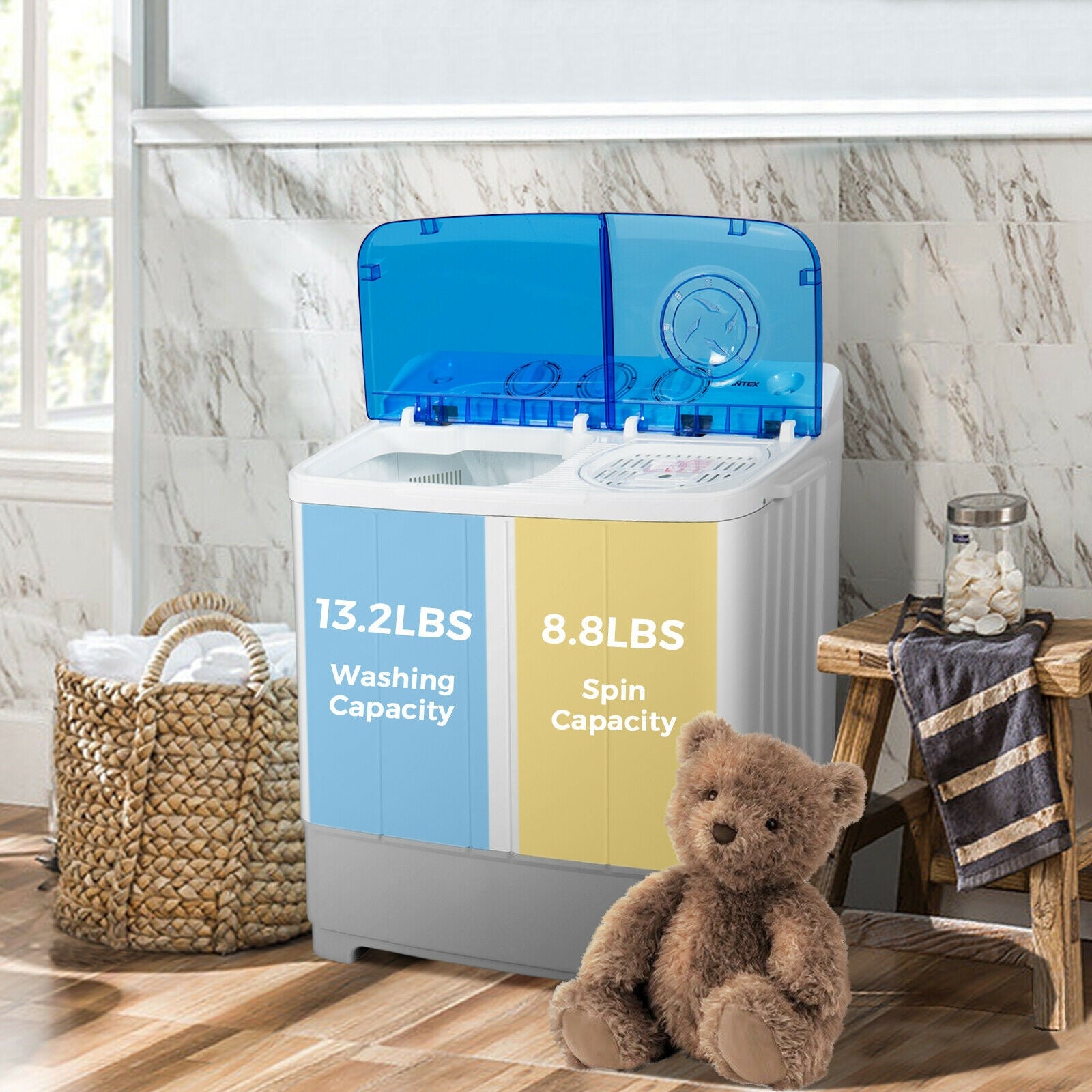 2-in-1 Portable 22lbs Capacity Washing Machine with Timer Control, Blue Washing Machines at Gallery Canada