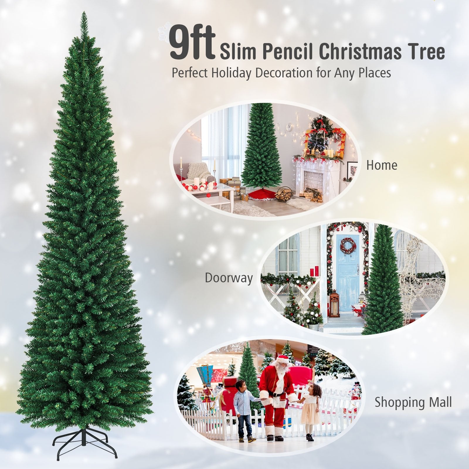 PVC Artificial Slim Pencil Christmas Tree-9', Green Christmas Tree   at Gallery Canada