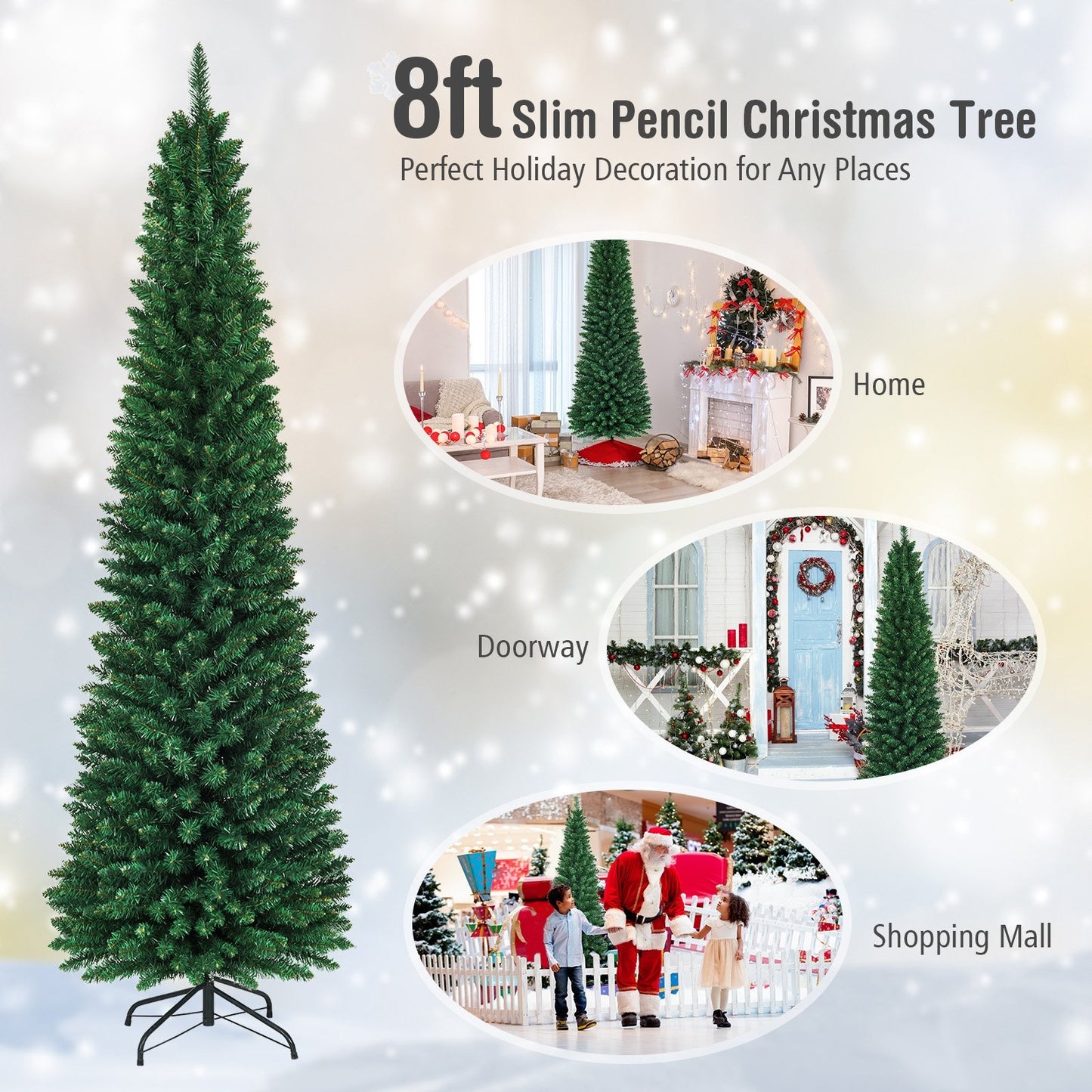 PVC Artificial Slim Pencil Christmas Tree-8 Feet, Green Christmas Tree   at Gallery Canada