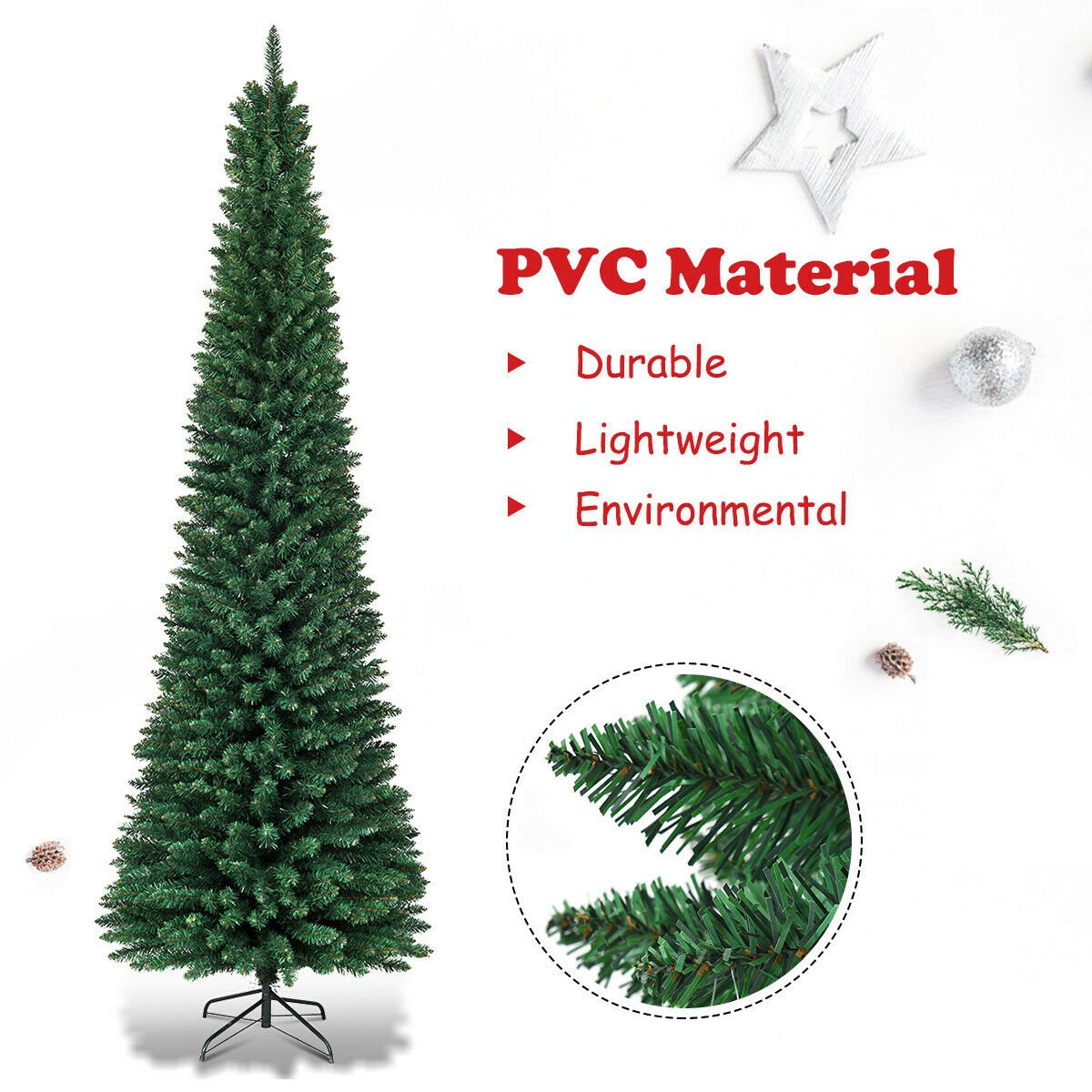 PVC Artificial Slim Pencil Christmas Tree-7', Green Christmas Tree   at Gallery Canada