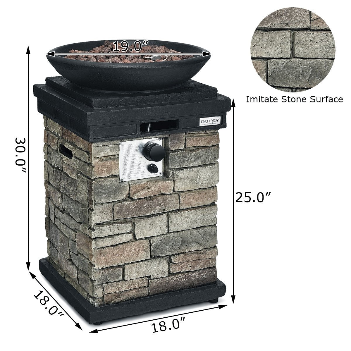 40000BTU Outdoor Propane Burning Fire Bowl Column Realistic Look Firepit Heater, Gray - Gallery Canada