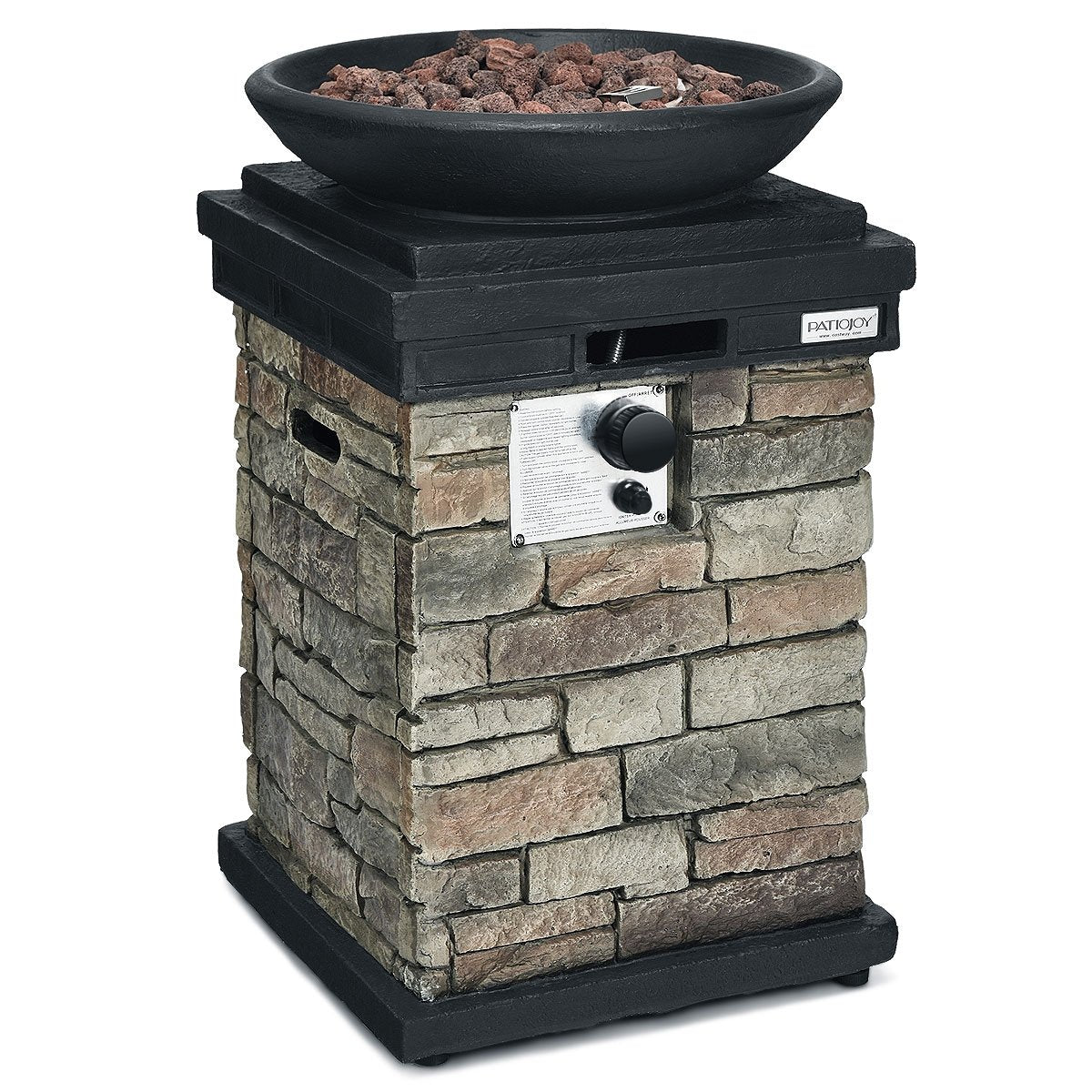 40000BTU Outdoor Propane Burning Fire Bowl Column Realistic Look Firepit Heater, Gray - Gallery Canada