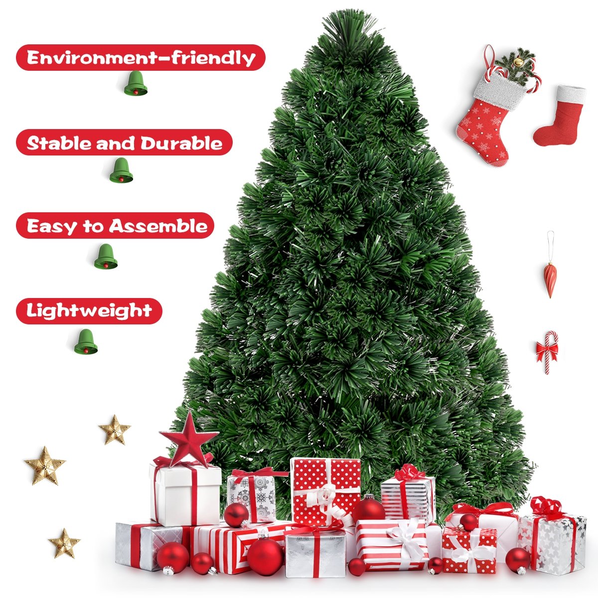 3/4/5 Feet Artificial Pre-Lit Fiber Optic PVC Christmas Tree-4 ft, Green Christmas Tree   at Gallery Canada