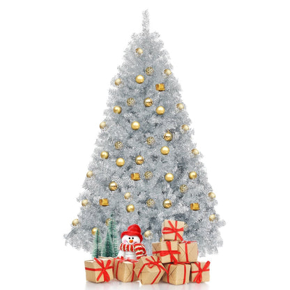 6 Feet Hinged Unlit Artificial Silver Tinsel Christmas Tree with Metal Stand, Silver Christmas Tree   at Gallery Canada