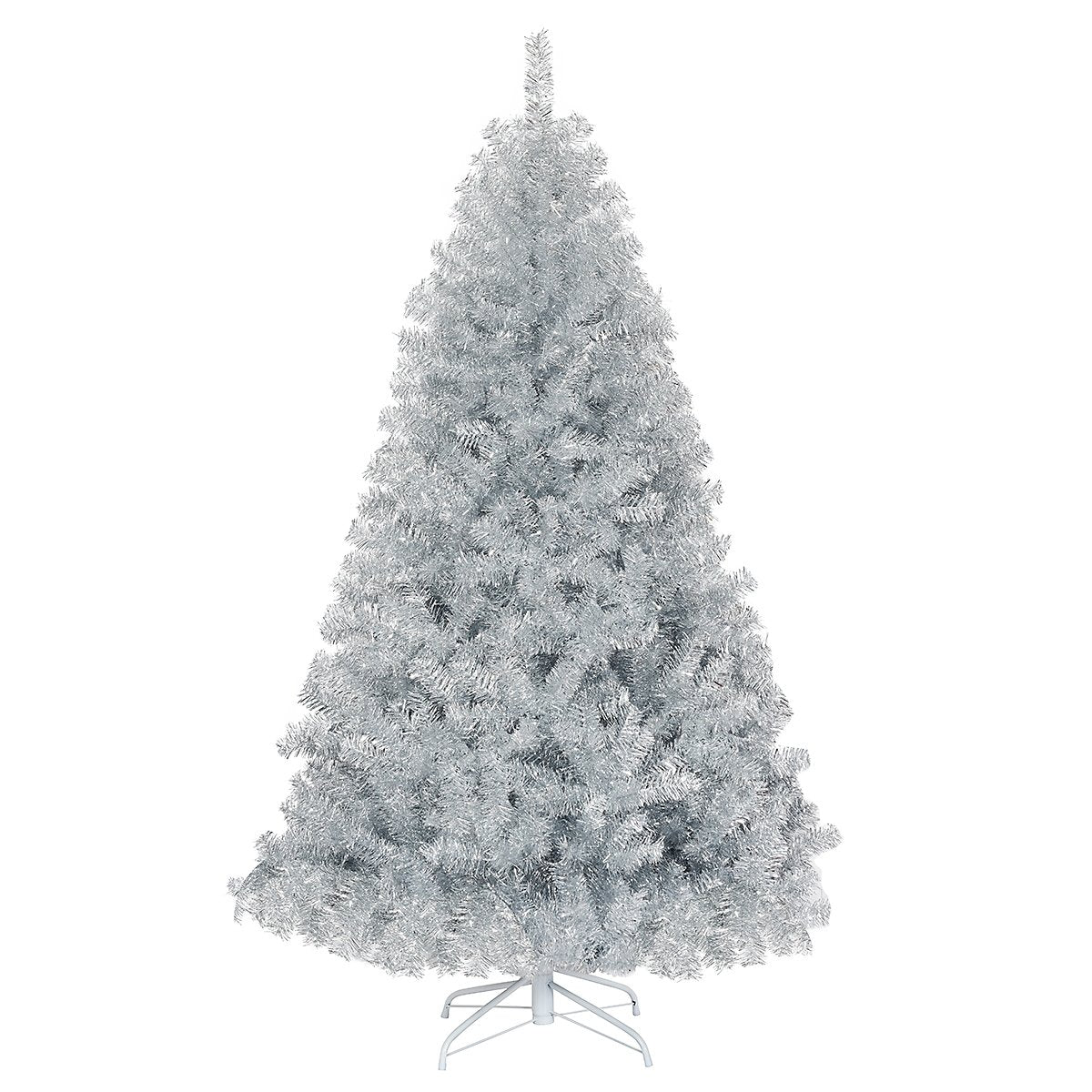 6 Feet Hinged Unlit Artificial Silver Tinsel Christmas Tree with Metal Stand, Silver Christmas Tree   at Gallery Canada