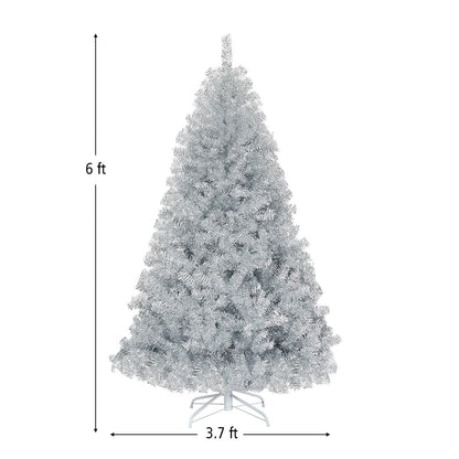 6 Feet Hinged Unlit Artificial Silver Tinsel Christmas Tree with Metal Stand, Silver Christmas Tree   at Gallery Canada