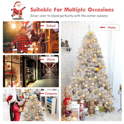 6 Feet Hinged Unlit Artificial Silver Tinsel Christmas Tree with Metal Stand, Silver Christmas Tree   at Gallery Canada