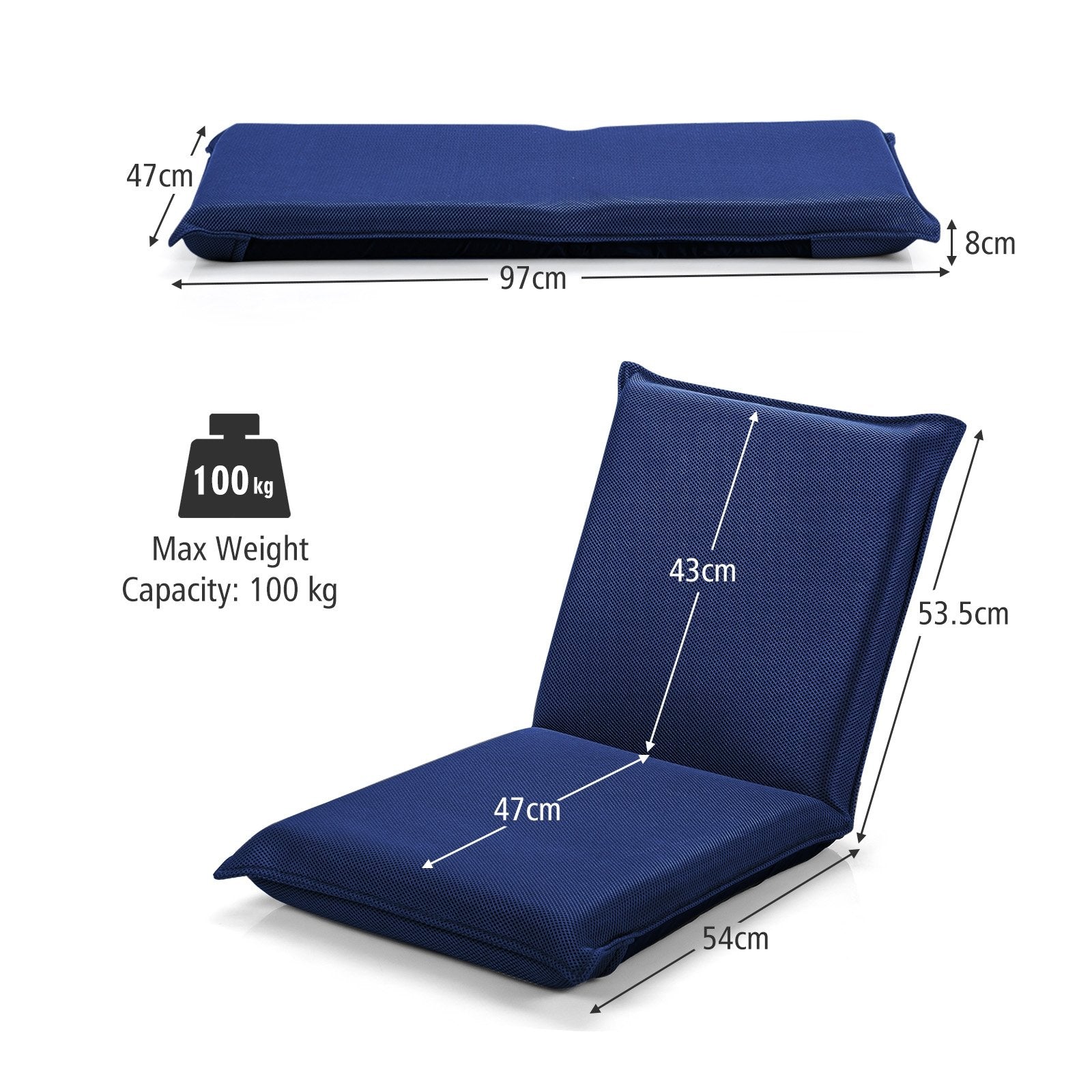 Adjustable 6 positions Folding Lazy Man Sofa Chair Floor Chair, Navy Floor Chairs   at Gallery Canada