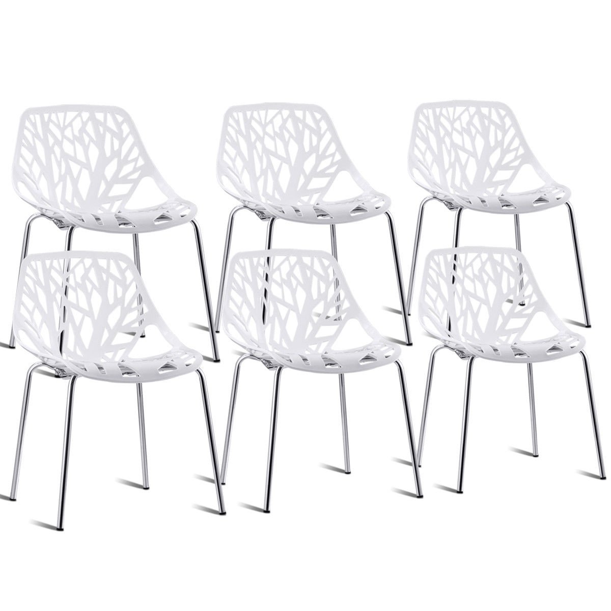 Set of 6 Accent Armless Modern Dining Chairs with Plastic Feet Pads, White Dining Chairs   at Gallery Canada