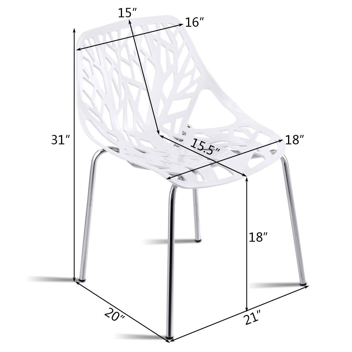 Set of 6 Accent Armless Modern Dining Chairs with Plastic Feet Pads, White Dining Chairs   at Gallery Canada