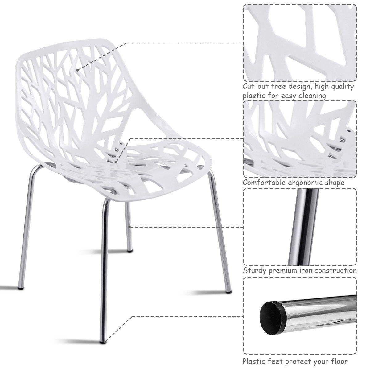 Set of 6 Accent Armless Modern Dining Chairs with Plastic Feet Pads, White Dining Chairs   at Gallery Canada