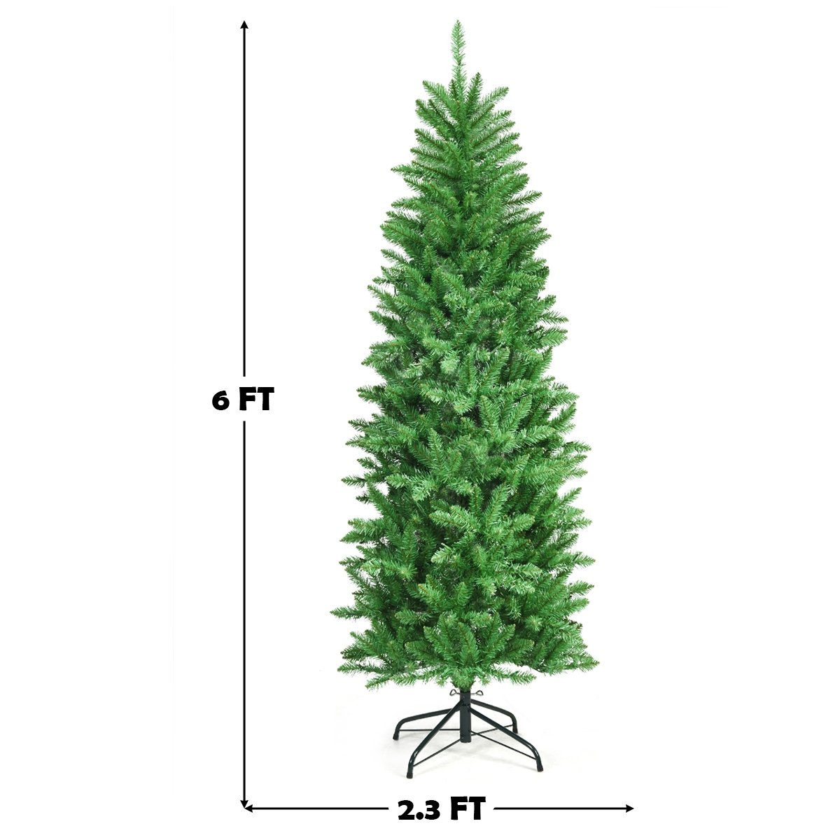 6 Feet PVC Hinged Pre-lit Artificial Fir Pencil Christmas Tree with 150 Lights-6 ft, Green Christmas Tree   at Gallery Canada