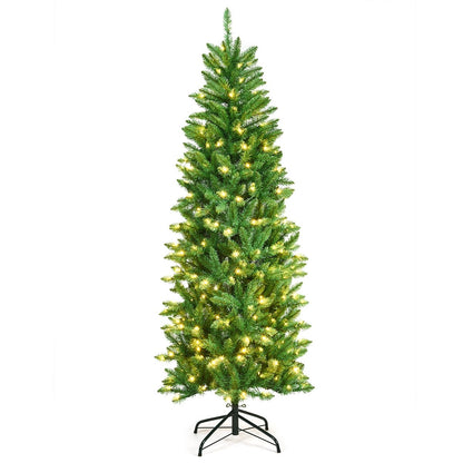 6 Feet PVC Hinged Pre-lit Artificial Fir Pencil Christmas Tree with 150 Lights-6 ft, Green Christmas Tree   at Gallery Canada