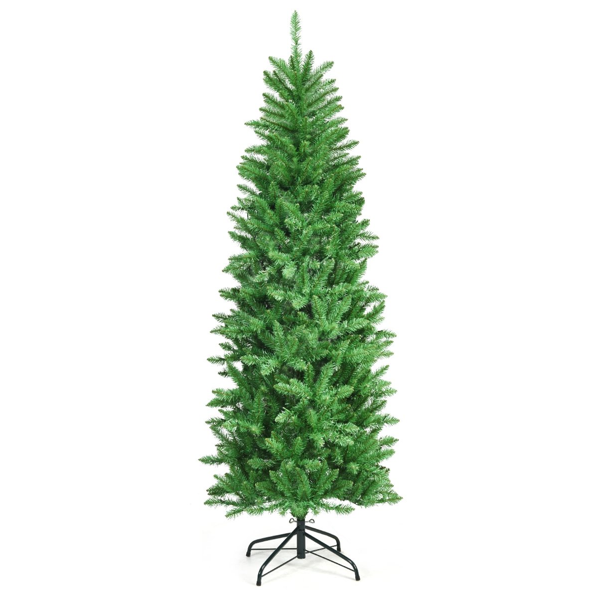 6 Feet PVC Hinged Pre-lit Artificial Fir Pencil Christmas Tree with 150 Lights-6 ft, Green Christmas Tree   at Gallery Canada