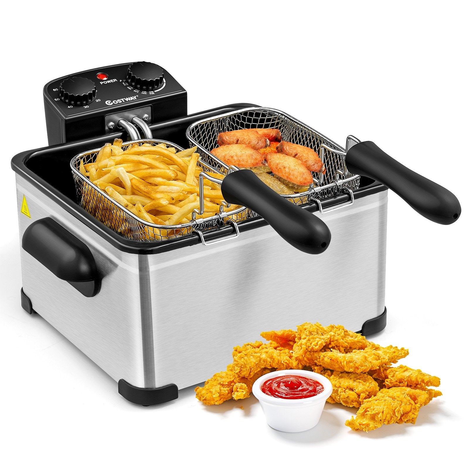 Electric Deep Fryer 5.3QT/21-Cup Stainless Steel 1700W with Triple Basket, Silver Air Fryers   at Gallery Canada