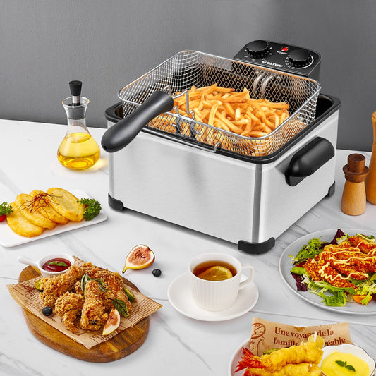 Electric Deep Fryer 5.3QT/21-Cup Stainless Steel 1700W with Triple Basket, Silver Air Fryers   at Gallery Canada