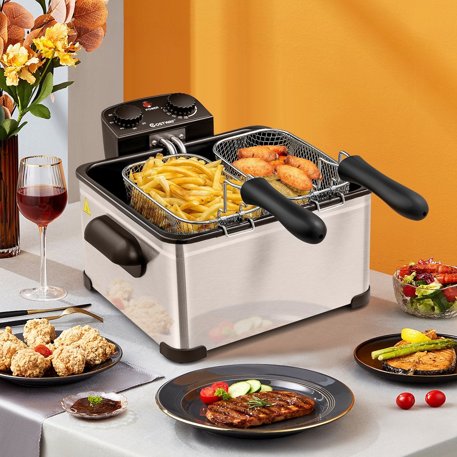 Electric Deep Fryer 5.3QT/21-Cup Stainless Steel 1700W with Triple Basket, Silver Air Fryers   at Gallery Canada