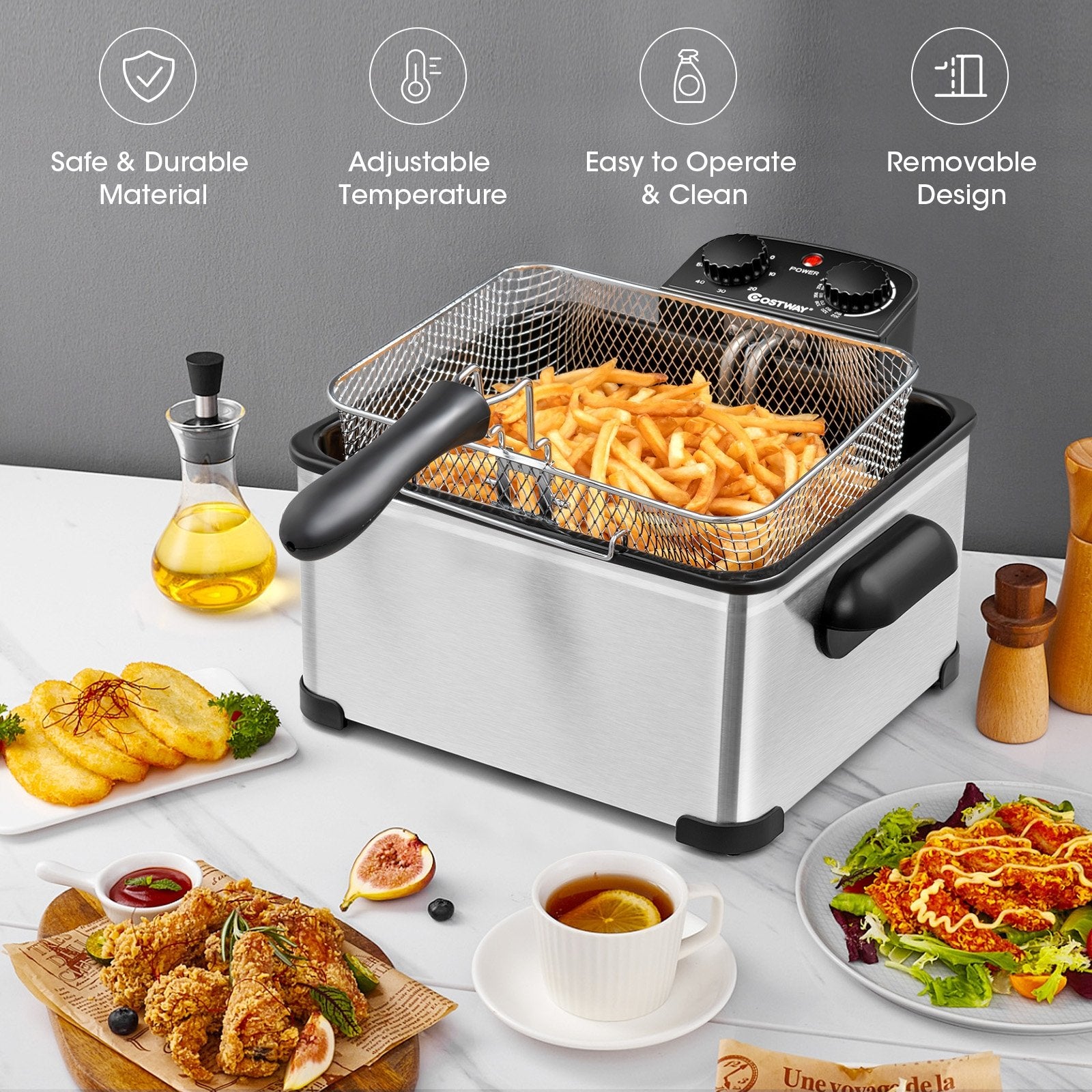 Electric Deep Fryer 5.3QT/21-Cup Stainless Steel 1700W with Triple Basket, Silver Air Fryers   at Gallery Canada