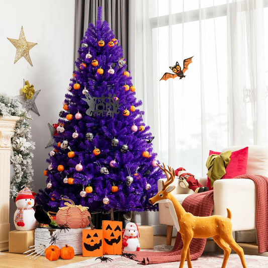 Artificial Prelit Purple Halloween Tree with Orange Lights and Pumpkin Ornaments-7', Purple - Gallery Canada