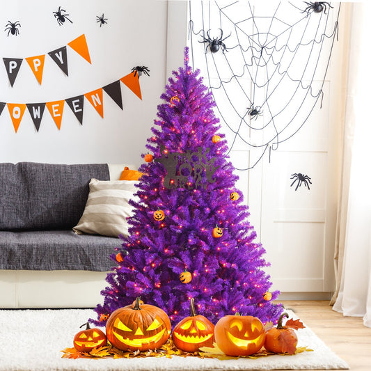 Artificial Prelit Purple Halloween Tree with Orange Lights and Pumpkin Ornaments-6', Purple - Gallery Canada