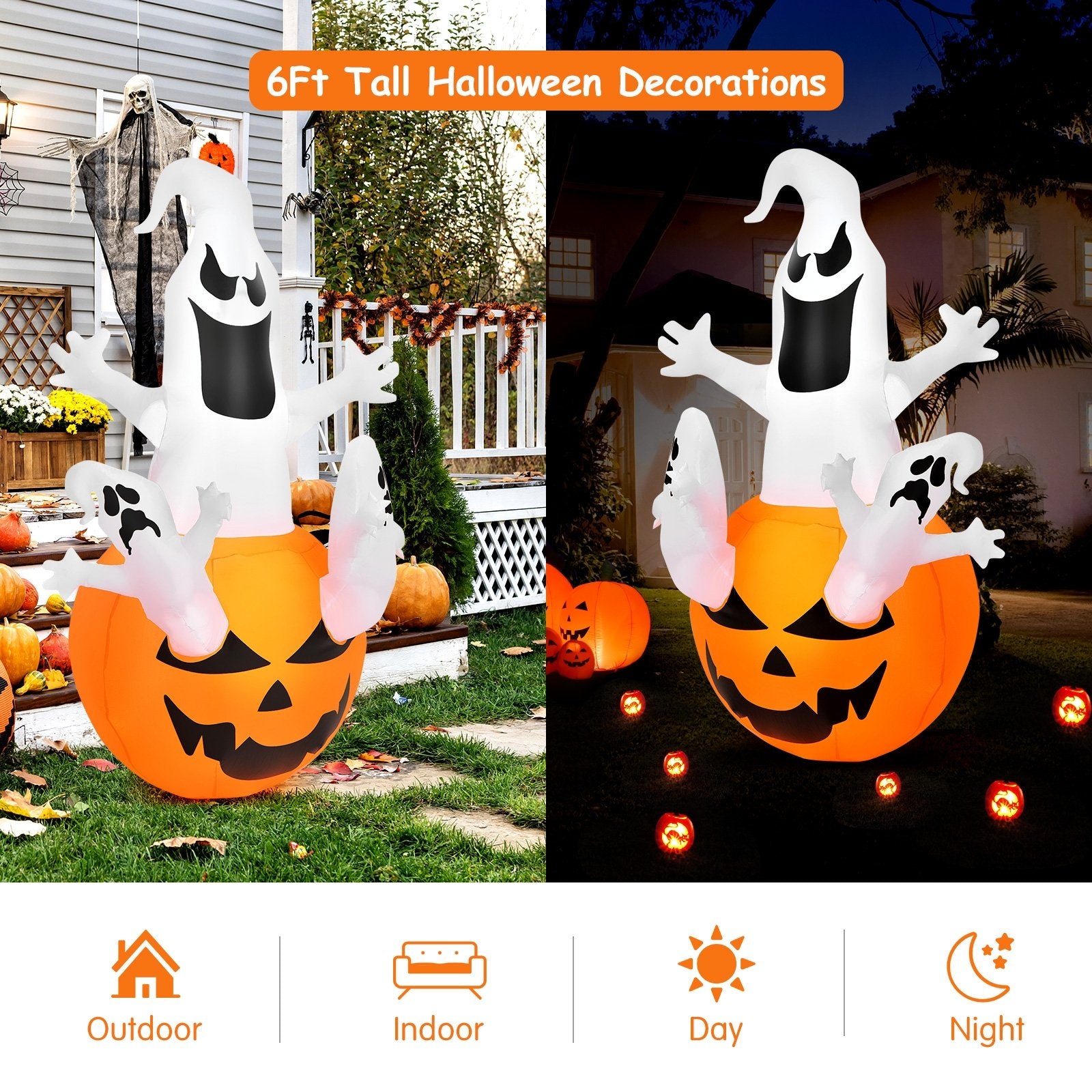 6 Feet Pumpkin-Halloween Blow Up Yard Decorations with Build-in LED Light, Orange Halloween   at Gallery Canada