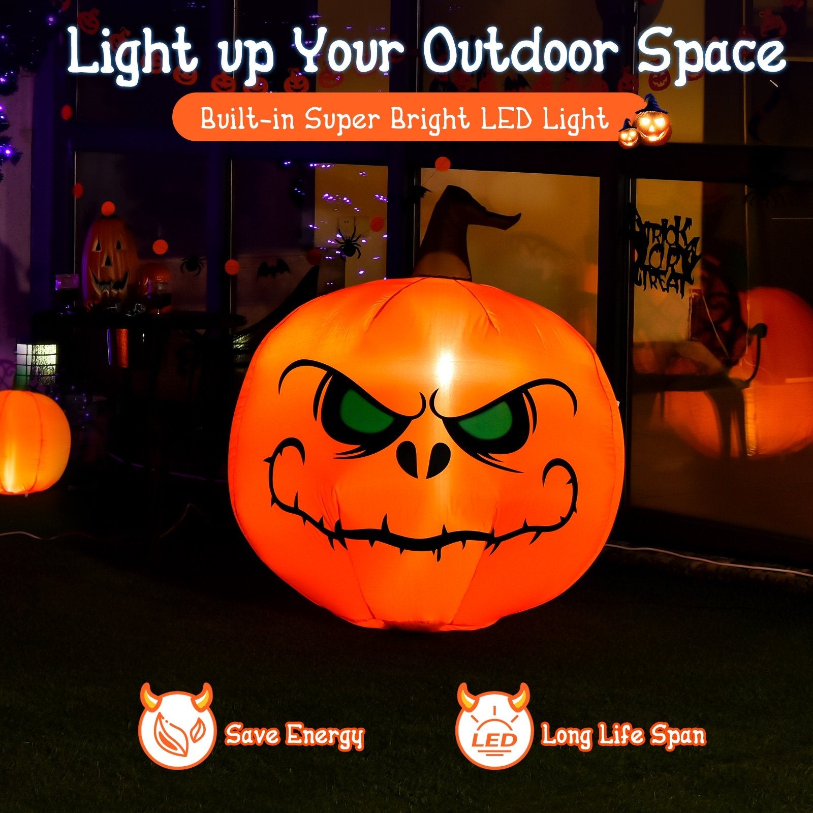 4 Feet Halloween Inflatable Pumpkin with Build-in LED Light, Orange - Gallery Canada